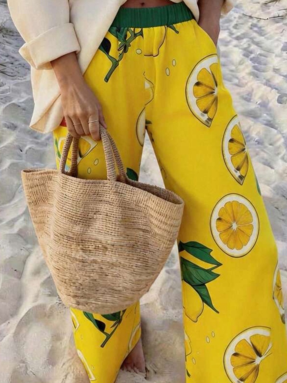 Lemon Print Wide-Leg Pants 🍋